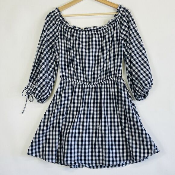 Lovers‎ + Friends Get Lost Gingham Off Shoulder Mini Picnic Dress Womens Medium - Picture 9 of 16